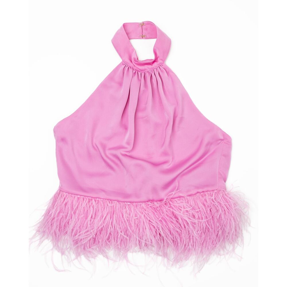 NWT Ramy Brook Feather Trim Halter Top Pink Size XS - Picture 9 of 13
